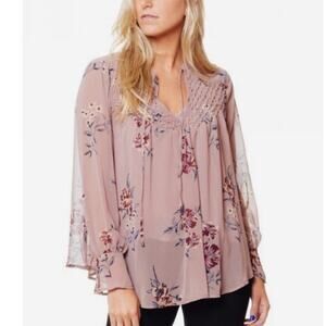 ASTR the Label Blouse & Tank Top M Floral Dusty Rose Fairy Whimsy Cottage Sheer